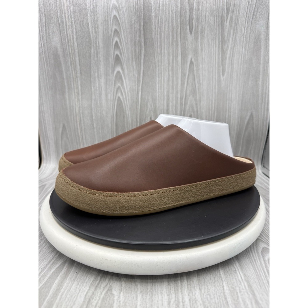 OluKai Hāmani Hulu Mens Size 12 Toffee Brown Leather Slip On Mule Casual Shoes